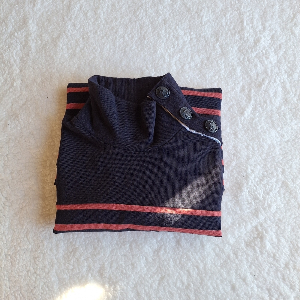 New J. Crew Coral Navy Nautical‎ Stripe TurtleNeck Longsleeve Sweater 100%Cotton - Picture 14 of 14